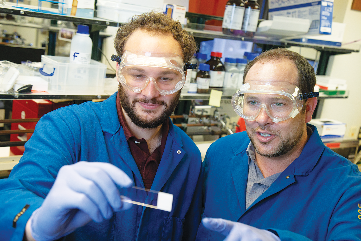 Jake Wilmot, student, and mentor, Brian Wiltgen, in the lab